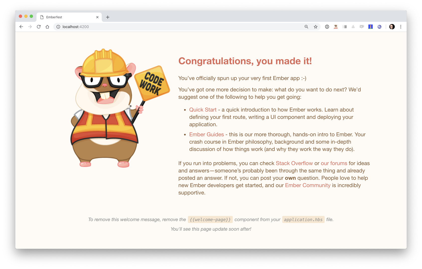 Ember Welcome Page